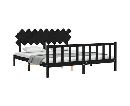 Cadru de pat cu tăblie super king size, negru, lemn masiv, 4 image