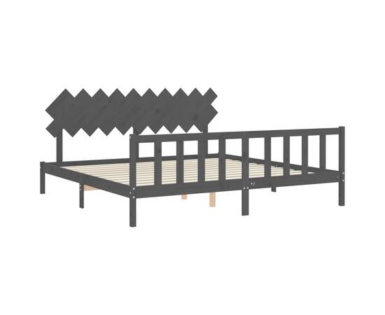 Cadru pat cu tăblie 200x200 cm, gri, lemn masiv, 5 image