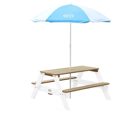 Axi masă de picnic pentru copii „nick” cu umbrelă, maro și alb, 7 image