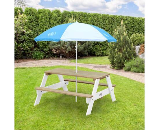 Axi masă de picnic pentru copii „nick” cu umbrelă, maro și alb, 10 image