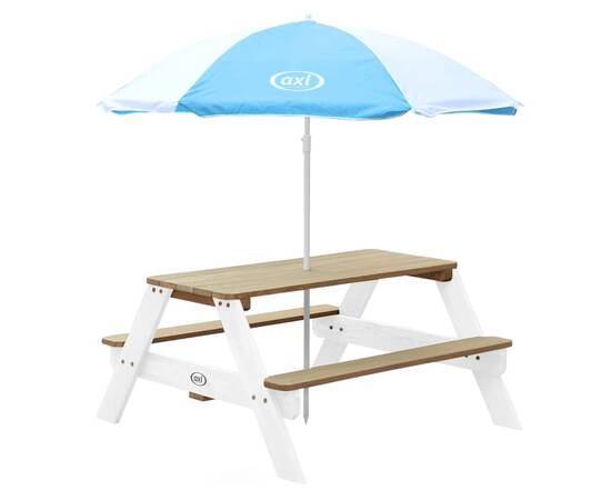 Axi masă de picnic pentru copii „nick” cu umbrelă, maro și alb, 2 image