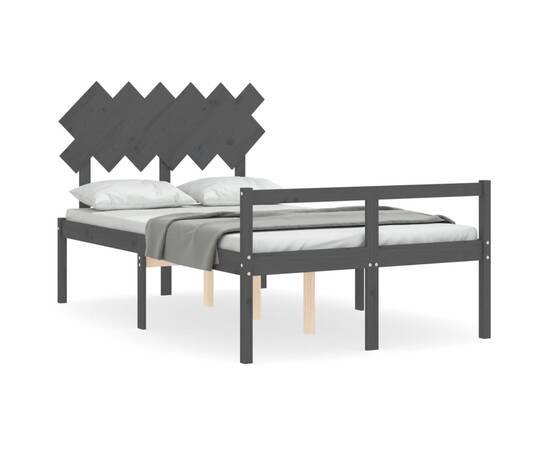 Cadru de pat cu tăblie, gri, 120x200 cm, lemn masiv, 2 image