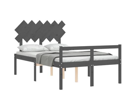 Cadru de pat cu tăblie, gri, 120x200 cm, lemn masiv, 4 image