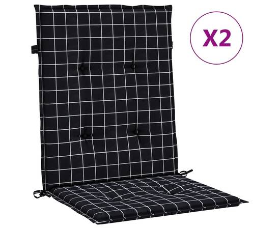 Perne de scaun spătar jos, 2 buc. negru, model carouri, textil, 2 image