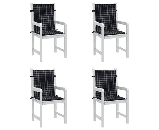 Perne de scaun spătar jos, 4 buc. negru, model carouri, textil, 3 image