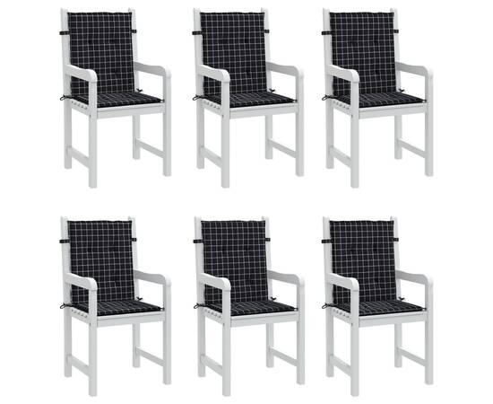 Perne de scaun spătar jos, 6 buc. negru, model carouri, textil, 3 image