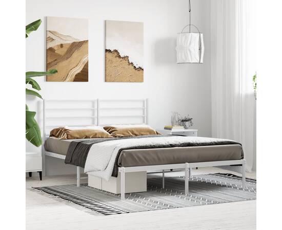 Cadru de pat metalic cu tăblie, alb, 120x190 cm, 3 image