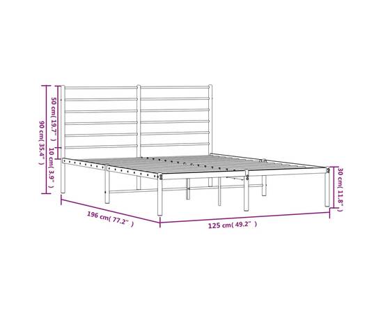 Cadru de pat metalic cu tăblie, alb, 120x190 cm, 10 image
