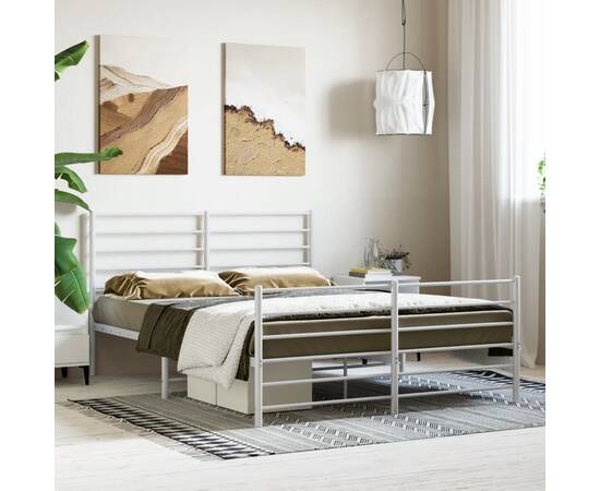 Cadru de pat metalic cu tăblie, alb, 135x190 cm, 3 image