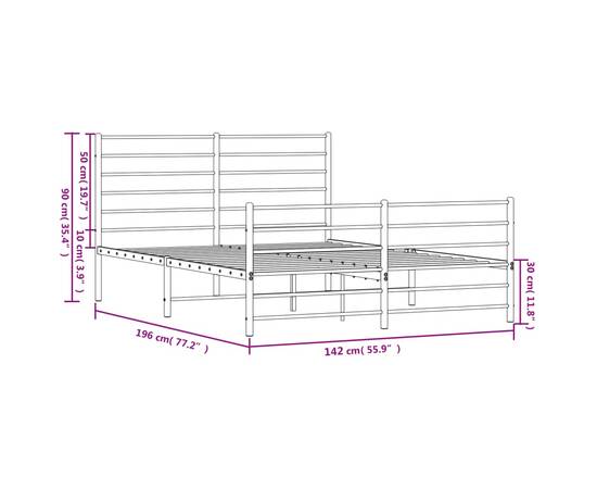Cadru de pat metalic cu tăblie, alb, 135x190 cm, 10 image