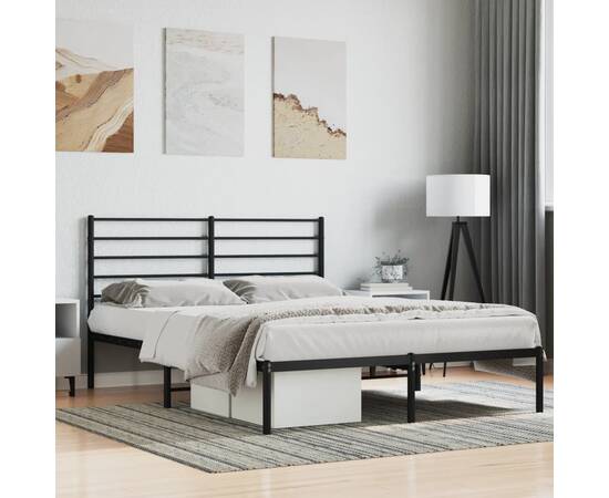 Cadru de pat metalic cu tăblie, negru, 140x200 cm, 3 image