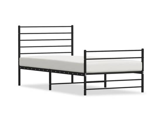 Cadru pat metalic cu tăblii de cap/picioare, negru, 90x200 cm, 2 image