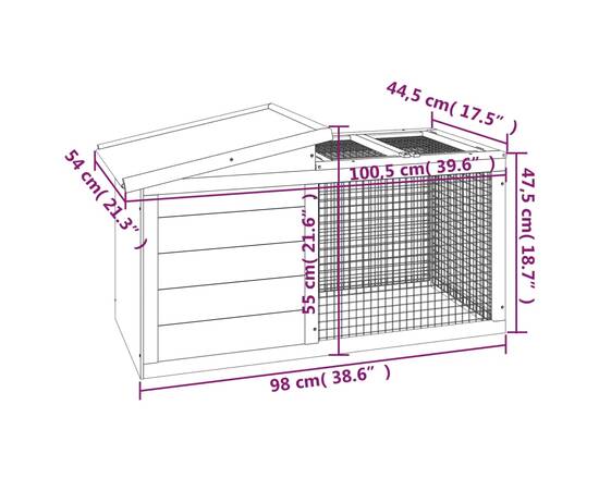 Cușcă pentru iepuri cafeniu 100,5x54x55 cm lemn masiv de pin, 7 image
