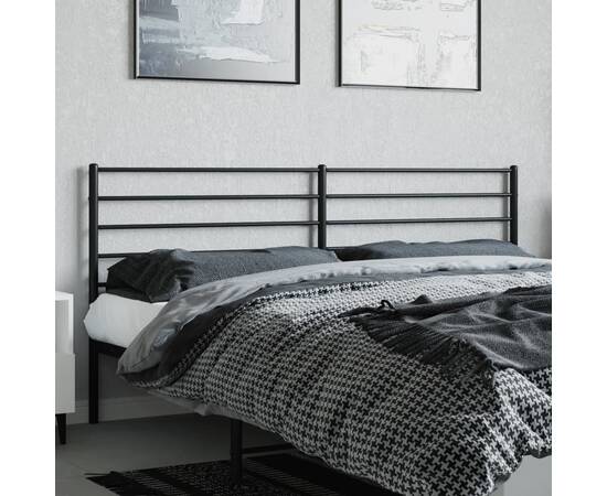Tăblie de pat metalică, negru, 200 cm, 3 image