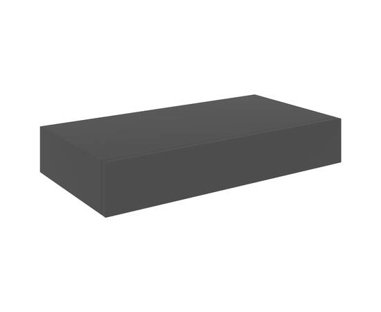 Raft de perete suspendat cu sertar, negru, 48 x 25 x 8 cm, 2 image