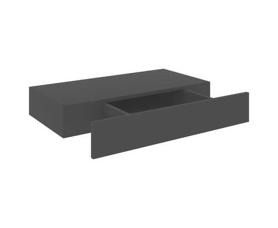 Raft de perete suspendat cu sertar, negru, 48 x 25 x 8 cm, 4 image