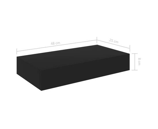Raft de perete suspendat cu sertar, negru, 48 x 25 x 8 cm, 6 image
