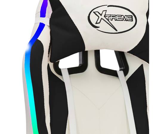 Scaun de racing cu led rgb, negru și alb, piele ecologică, 9 image