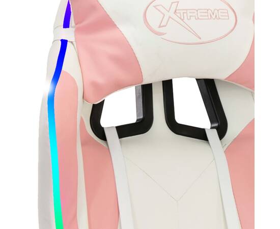Scaun de racing cu led rgb, roz si alb, piele ecologică, 9 image