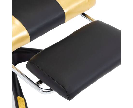 Scaun de racing suport picioare auriu/negru piele ecologică, 6 image