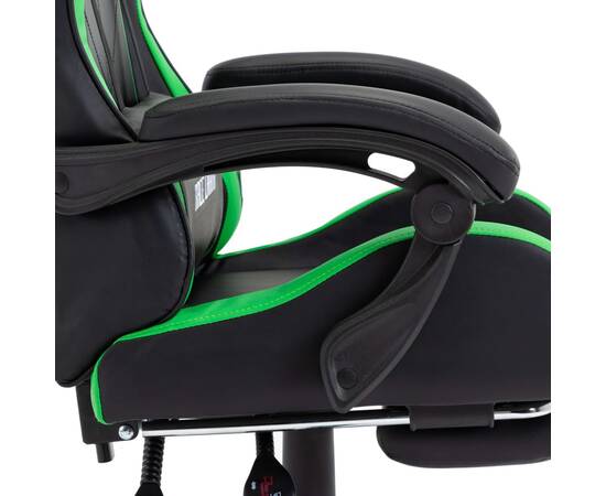 Scaun de racing suport picioare verde/negru piele ecologică, 7 image