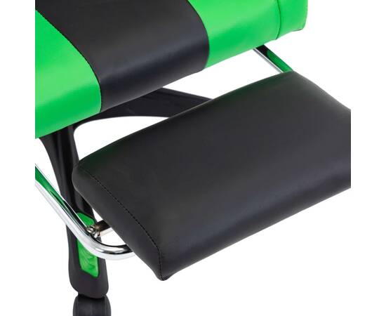 Scaun de racing suport picioare verde/negru piele ecologică, 6 image