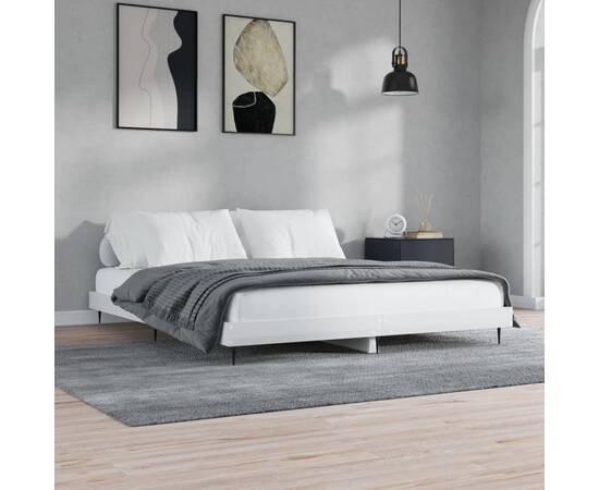 Cadru de pat, alb extralucios, 180x200 cm, lemn prelucrat