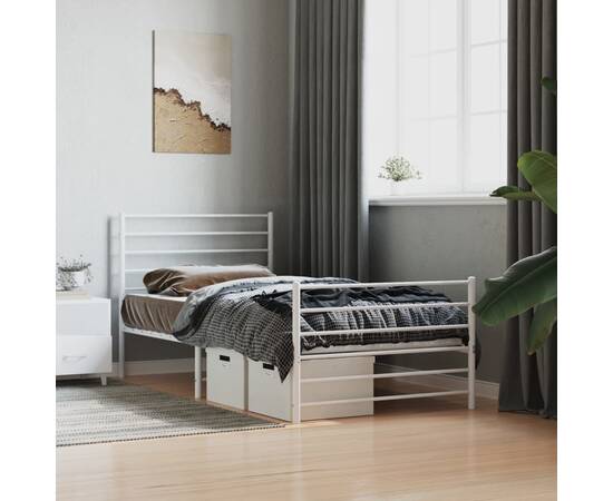 Cadru de pat metalic cu tăblie de cap/picioare, alb, 100x190 cm, 3 image
