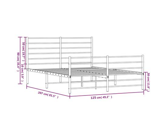 Cadru pat metalic cu tăblie de cap/picioare, negru, 120x200 cm, 10 image
