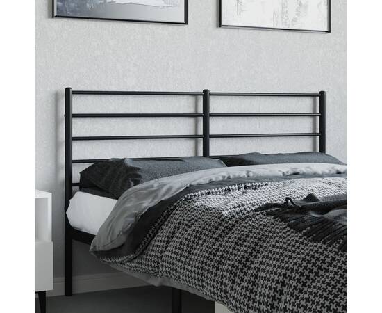 Tăblie de pat metalică, negru, 140 cm, 3 image