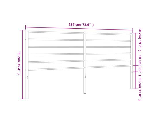 Tăblie de pat metalică, negru, 180 cm, 7 image