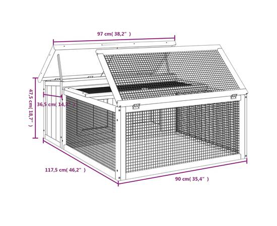 Cușcă pentru iepuri, gri, 117,5x97x47,5 cm, lemn masiv de pin, 7 image