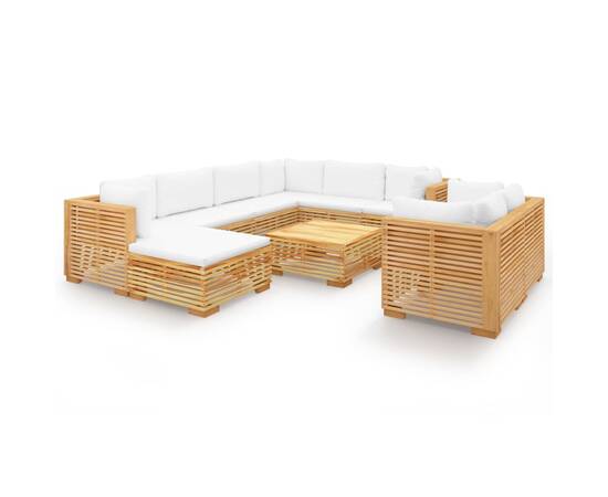Set mobilier grădină cu perne, 10 piese, lemn masiv de tec, 2 image