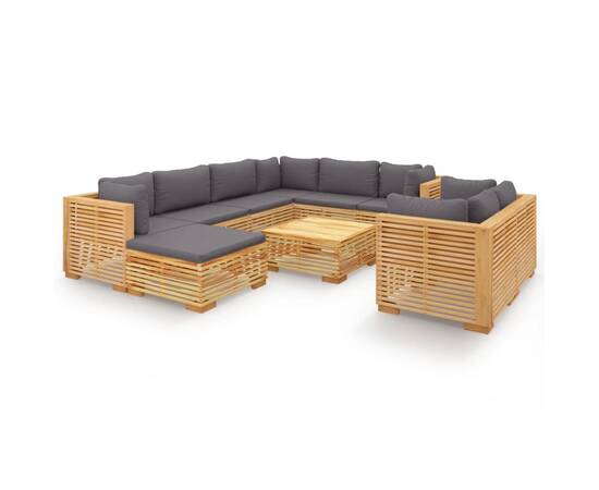 Set mobilier grădină cu perne, 10 piese, lemn masiv de tec, 2 image