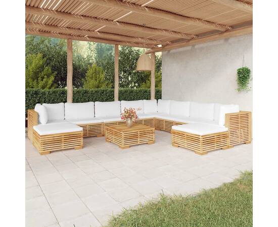 Set mobilier grădină cu perne, 11 piese, lemn masiv de tec