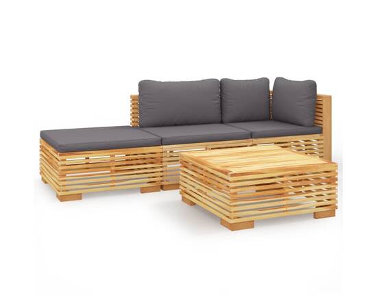 Set mobilier grădină cu perne, 4 piese, lemn masiv de tec, 2 image