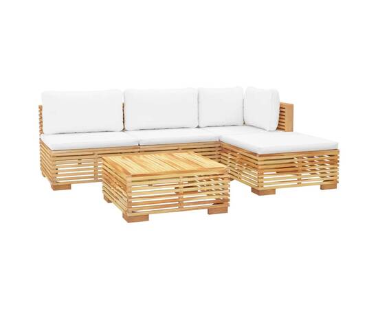 Set mobilier grădină cu perne, 5 piese, lemn masiv de tec, 3 image