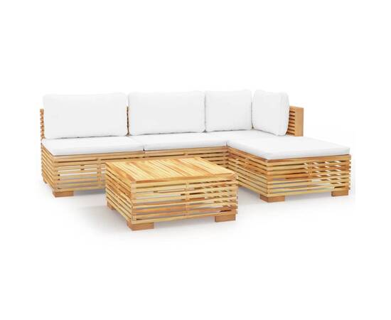 Set mobilier grădină cu perne, 5 piese, lemn masiv de tec, 2 image