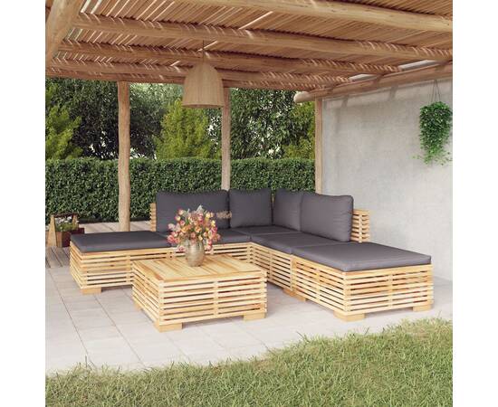 Set mobilier grădină cu perne, 6 piese, lemn masiv de tec