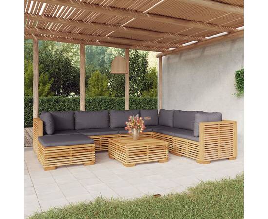 Set mobilier grădină cu perne, 8 piese, lemn masiv de tec