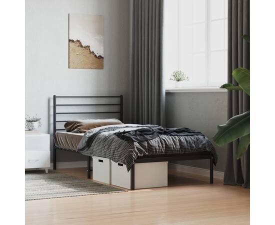 Cadru de pat din metal cu tăblie, negru, 107x203 cm, 3 image