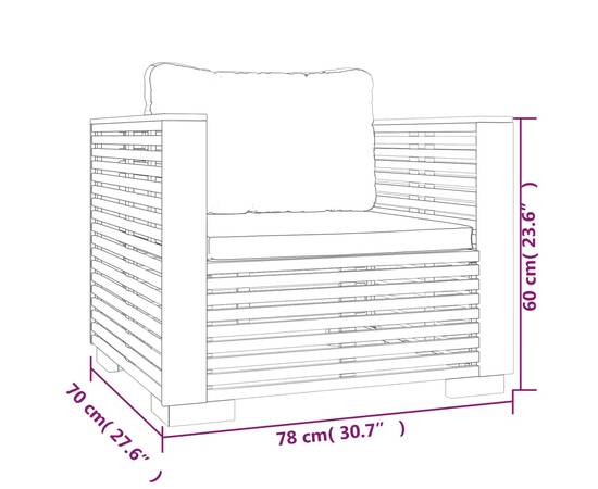 Fotoliu de grădină cu perne gri închis, lemn masiv tec, 7 image