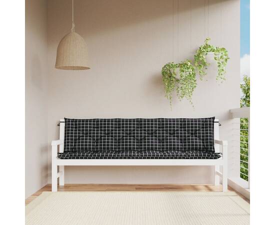 Pernă bancă de grădină, negru carouri, 200x50x7 cm, textil