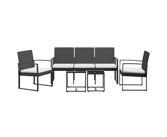 Set mobilier de grădină cu perne, 5 piese, negru, pp ratan, 3 image