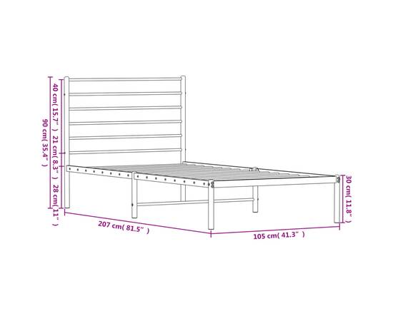 Cadru de pat din metal cu tăblie, negru, 100x200 cm, 10 image