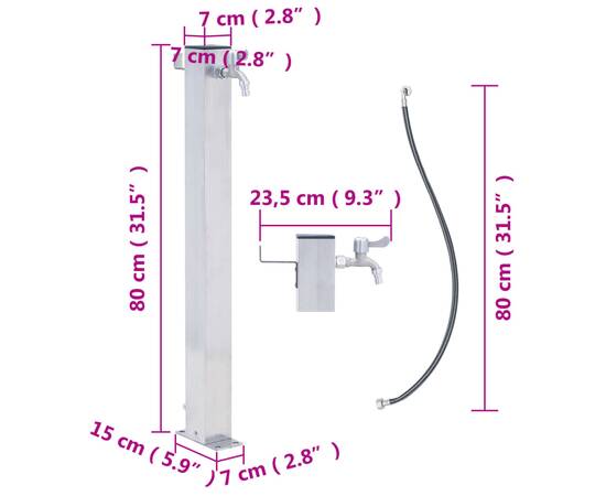 Coloană de apă de grădină, 80 cm, oțel inoxidabil, pătrat, 9 image