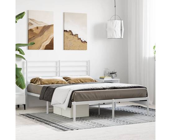 Cadru de pat metalic cu tăblie, alb, 120x200 cm, 3 image
