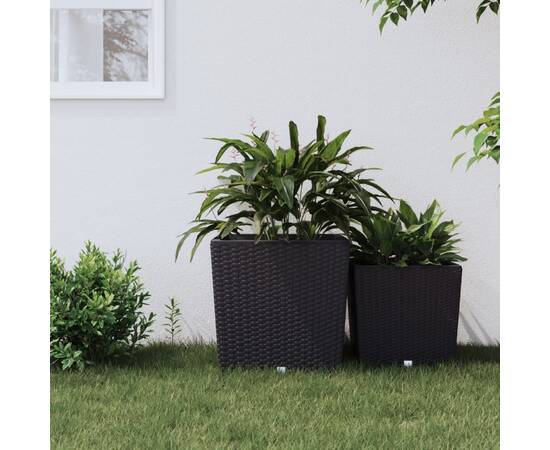 Jardinieră cu interior detașabil, antracit, 37 / 64 l, pp ratan