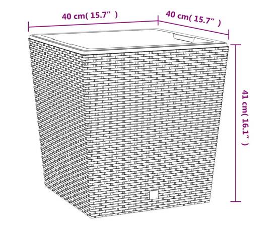 Jardinieră cu interior detașabil, antracit, 37 / 64 l, pp ratan, 7 image