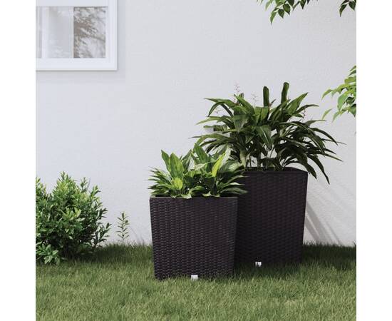 Jardinieră cu interior detașabil, maro, 21 / 32 l, pp ratan